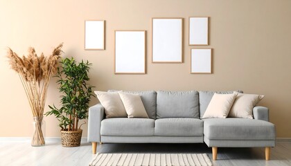 Soft Contrast Gallery Wall Mockup. Blank Poster Framed Mockup