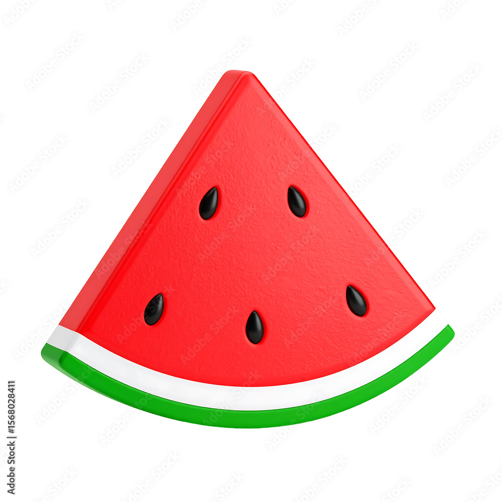 Poster clean 3d watermelon slice with smooth triangle shape in vibrant red green white and black