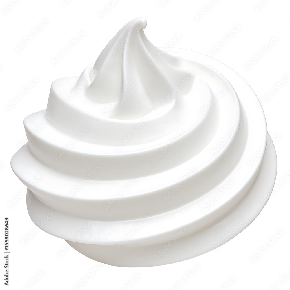 Poster clean 3d whipped cream swirl icon floating against a transparent background soft spiral shape