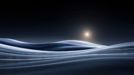 Abstract landscape scene of rolling hills under a luminous celestial body.
