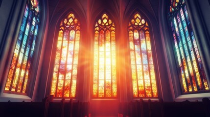 Obraz premium Radiant Gothic Stained Glass: Sunlit Church Interior
