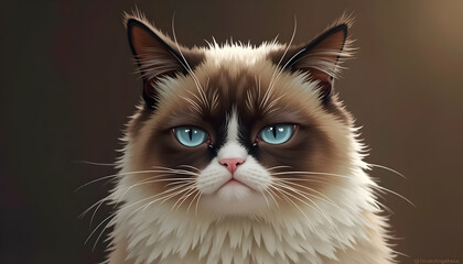 Furry Cat with Blue Eyes Looking Directly at the Viewer