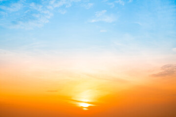 Beautiful , luxury soft gradient orange gold clouds and sunlight on the blue sky perfect for the background, take in evening,Twilight, Large size, high definition landscape photo