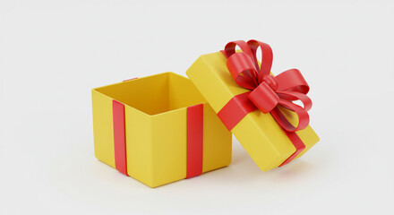 An inviting yellow present with a festive red ribbon is shown open, ready for a special surprise.
