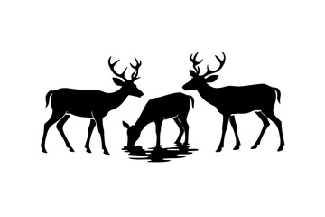Silhouette Vector Art Illustration of Three Deer Set