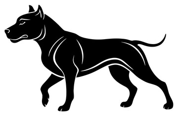Silhouette Vector Art Illustration of Black and White American Pitbull Dog