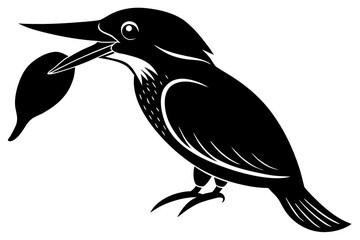 Silhouette Vector Art Illustration of a Kingfisher  Bird  Holding a Fish Inits Beak
