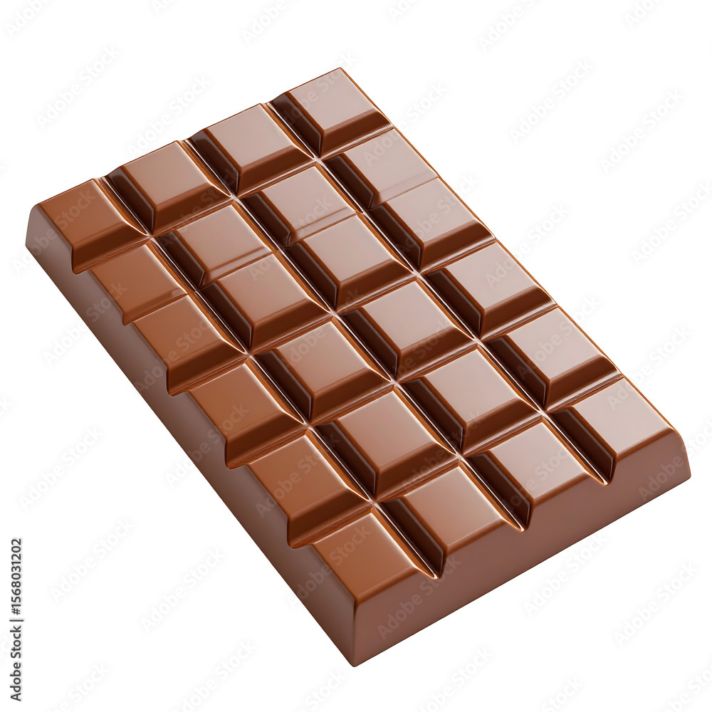 Poster clean glossy 3d chocolate bar featuring soft square segments in brown on transparent background