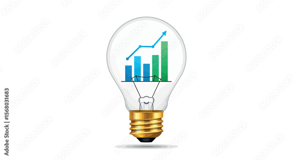 Poster light bulb with growth chart inside: concept of innovation and progress