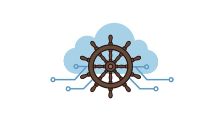 Cloud technology steering wheel vector illustration for digital leadership and innovation concepts