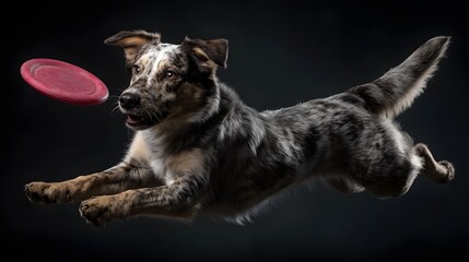 Dog catching in midair with motion and lighting