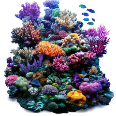 Fototapeta premium Colorful coral reef cluster with tropical fish swimming nearby