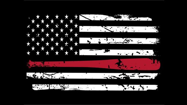 American Baseball Animation with Red Bat & Black & White USA Flag, Sports & Patriotism 4K