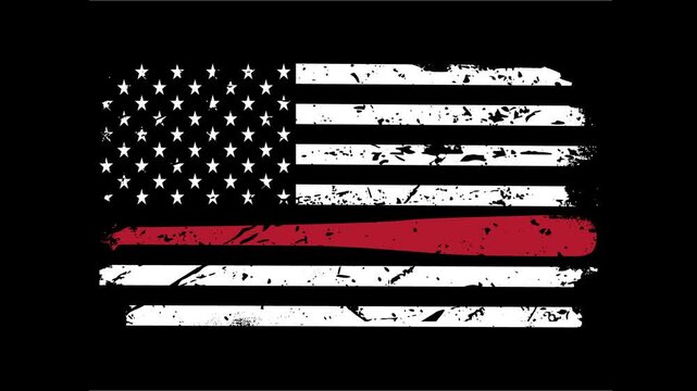 American Baseball Animation with Red Bat & Black & White USA Flag, Sports & Patriotism 4K