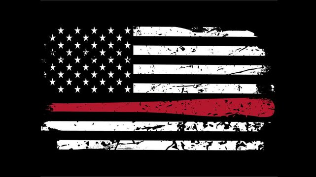 American Baseball Animation with Red Bat & Black & White USA Flag, Sports & Patriotism 4K