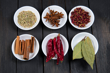 A diverse collection of commonly used kitchen spices