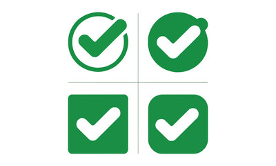 Checkmarks Green Icons Set, Approve Symbol, Square and Circle Shape