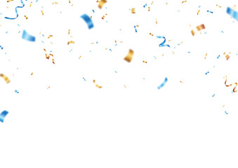 Bursting shiny gold and blue confetti award ribbon, celebrations and holiday design element