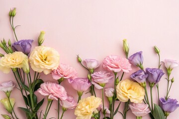 Obraz premium Beautiful pink and yellow carnations on pastel pink background