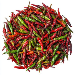 Red and green chili peppers mix isolated white background