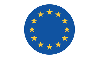 European Union Flag Icon Circle Shape with Golden Stars on White Background