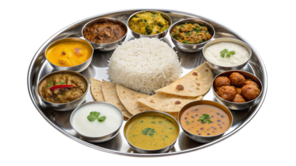 Indian thali food meal cuisine lunch dinner plate on transparent background
