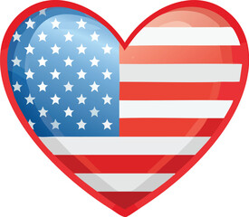 A heart-shaped symbol filled with stars and stripes in red, white, and blue, version of american flag