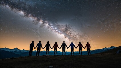 A powerful image of friendship under the vast universe.