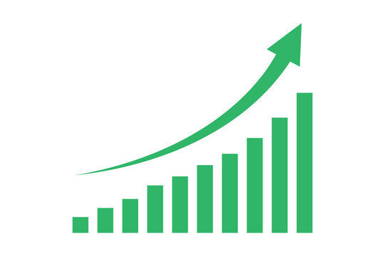 Graph going down and up sign with green arrows vector. Bar chart symbol icon with arrow moving up.