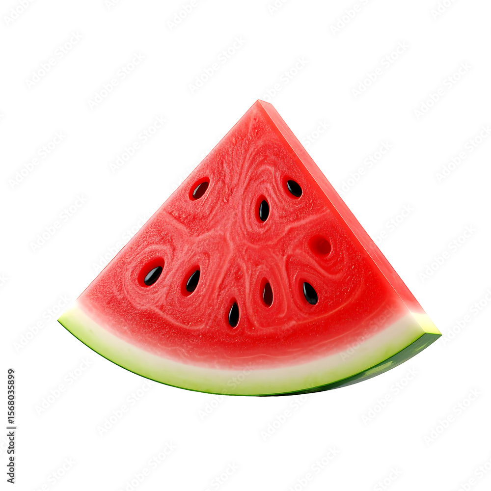 Poster Clean Watermelon Slice with Smooth Triangle Shape 3D Render on Transparent Background