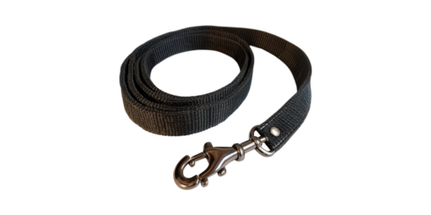 Black Dog Leash With Metal Clip. Pet Walking Accessory For Control And Safety Isolated On Transparent Background