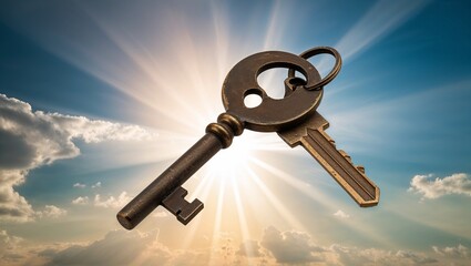 A classic key illuminated by striking sunlight ambiance.
