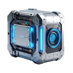 Futuristic gray metallic box technology device