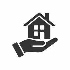 House in Hand Silhouette Real Estate Care Icon Vector.