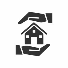 House in Hand Silhouette Real Estate Care Icon Vector.