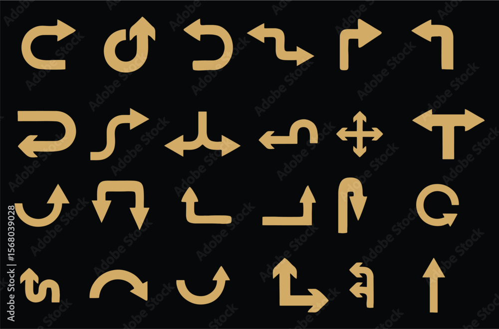 Fototapete Multiple style and turn Arrow set isolated on white background. Editable eps 10. Easy to change color, size and manipulate. Traffic symbol Direction Icons Set.