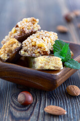 Granola energy bars with nuts.