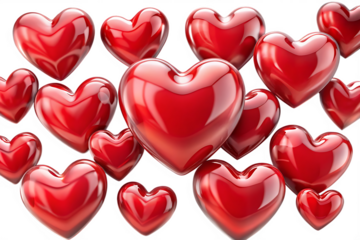 Shiny Red Hearts on Transparent Background