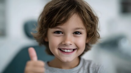 A cheerful child giving a thumbs up after a dental visit