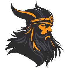 Simple Flat 2D Vector Logo Design of a Viking Head Profile
