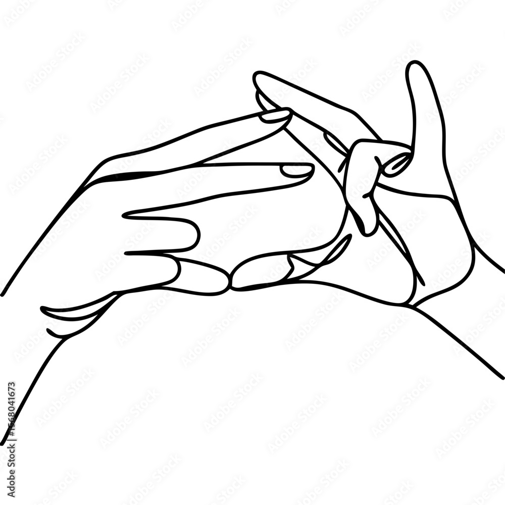 Poster sign language hand gestures depicted in line art, hands create a message. person using sign language