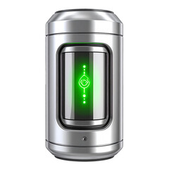 Futuristic metallic energy cell with glowing green light