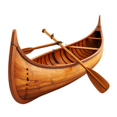 Curved Tip Pacific Island Canoe with Paddle in 3D Render on Transparent Background