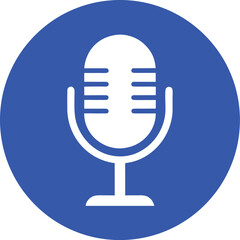 White microphone icon on blue circle background audio sound