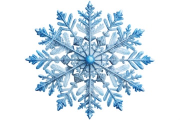 Detailed Blue Snowflake on Transparent Background