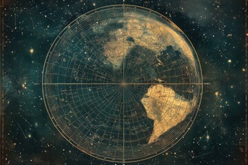 Obraz premium Celestial map projection, Celestial map projection depicting various constellations and stars