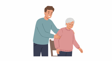 Fototapeta premium A supportive young person assisting an elderly individual with care.