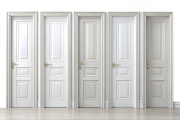 Four Classic White Doors on Transparent Background