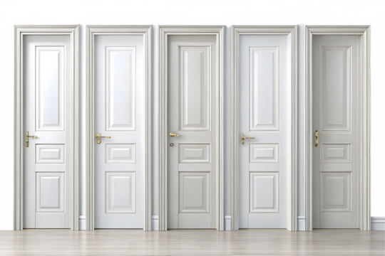Four Classic White Doors on Transparent Background