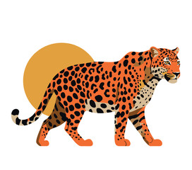 Stylized leopard with warm colors and white background, in minimalist vector art.